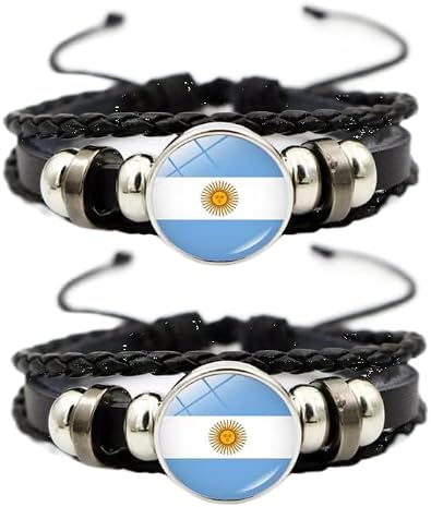 2 Argentina Flag Vintage Woven Leather Bracelets, Handmade Beaded Adjustable Bracelet, Argentina Soccer Basketball Fan Bracelet, Argentina Travel Souvenir