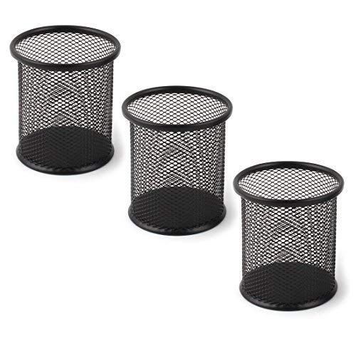 ZD-DZ Metal Cylinder Shape Office School Meshy Pen Holder Pencil Storage 3 Pcs Black