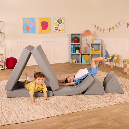 Image of B. toys Fort Playset, WonderFort Modular Sensory Foam Set, Activity | 5-piece foam playset with folding double base, 2 large squares, 2 wedges, textured covers with handles, 12+ Months