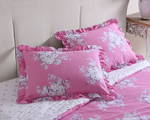 Shabby Chic® - King Comforter Set, Reversible Cotton Bedding With Matching Shams, Elegant Floral Home Decor For All Seasons (Brynn Pink, King) #TOP4