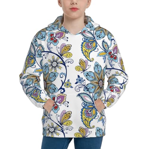 Flowers and Butterflies Kid Hoodies Boys Sweatshirts Girls Pullover with Pocket
