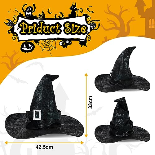 Aomig Black Witch Hat Women Large Halloween Witches Hat Adult Wide Brim Pointed Hat Fancy Dress Costume Party Masquerade Cosplay Accessories Head Decor - Image 3
