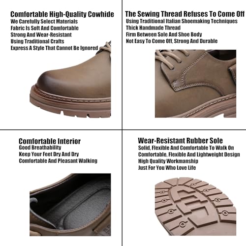 Men's Leather Lace Up Lug Sole Oxford Shoes Fashion Round Toe Hand Stitched Dress Sneakers Comfortable Non-Slip Softsole Casual Business Work Shoes2