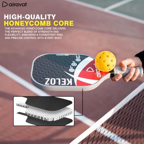 Image of Airavat KELOZ 7402 20MM Professional Pickleball Paddle, Carbon Fibre, Lightweight, Comfort Cushion Grip, Max Spin & Control, Pickleball Paddle with Bag (Black Color). USAPA Standard