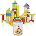 Wooden Building Blocks Set - 100 pc for Toddlers Preschool Age - Classic Hardwood Plain & Colored Small Wood Block Pieces for Boys & Girls - Basic Educational Build & Play Toy