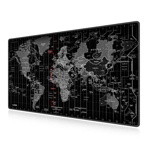 Tapis de souris grand format imperméable avec design carte du monde