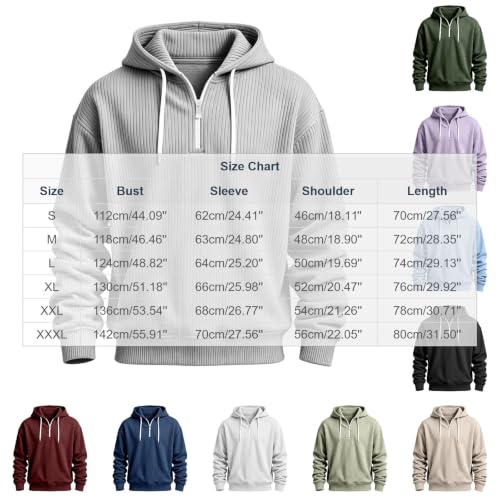 Mens Quarter Zip Hoodie Corduroy Pullover Long Sleeve Sweatshirt Casual - image 5
