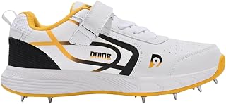DNINE Kings Men, Bowling Spikes Cricket Shoes, White/Yellow Price In India