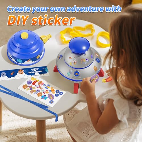 JOI MEW UFO Water Sprinkler for Kids, Water Rocket Toy Outdoor Summer Play W/Light & Spin, Adjustable Height Water Launcher, DIY Space Sticker, Backyard Lawn Gift for Girls Boys 3-12 Year Old Blue - Thumbnail 5