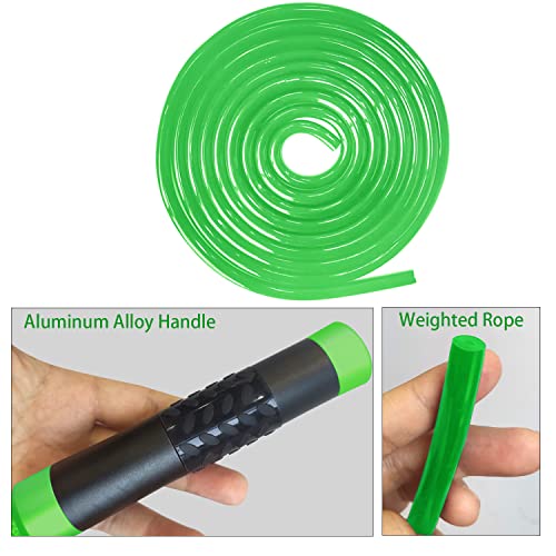 Weighted Jump Rope For Men/Women Workout Fitness(1Lb),Fast Lose Weight Exercise Jumprope For Kids Girls Adult,Speed Skipping Ropes With Aluminum Handle, Adjustable Length 9Mm Fabric Cotton Rope+9Mm Solid Pvc Rope(Green) #TOP2