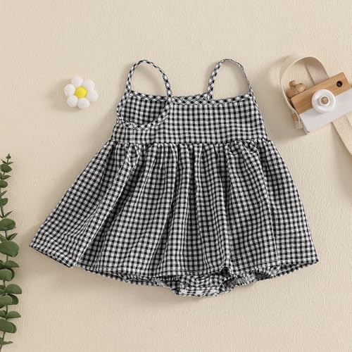 Newborn Baby Girl Romper Dress Plaid Pattern Sleeveless Spaghetti Straps Infant Jumpsuit for Summer3