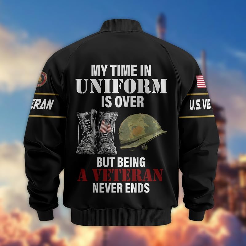 US Veteran Bomber Jacket - Military Bomber Jacket, Waterproof Coat, American Eagle Bomber, Veterans Day Gifts
