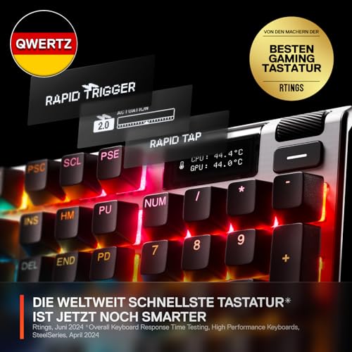 SteelSeries Apex Pro Gen 3 - Gaming Keyboard - Hall Effect Switches; OmniPoint 3.0 - Adjustable Actuation - Game-Ready Presets - Rapid Trigger, Protection Mode, Rapid Tap/SOCD - German QWERTZ