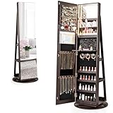 [Plateau tournant à 360° avec système de verrouillage design]- Cette armoire à bijoux miroir est dotée d'une base rotative à 360 degrés offrant une grande flexibilité. De plus, le verrou de sécurité à 2 clés empêche l'accès des enfants ou des animaux de compagnie aux bijoux, assurant leur protection et évitant les dommages éventuels.