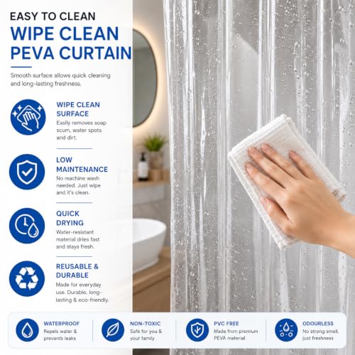 Weava HOME Clear PEVA Shower Curtain 70 x 72 Inch Pack of 2 - Image 6