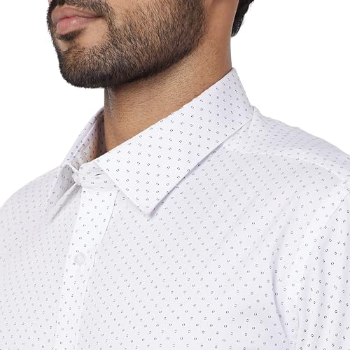 Image of Raymond Men Cotton Slim Fit Print Pattern Semi Cut Away Collar Formal Shirt