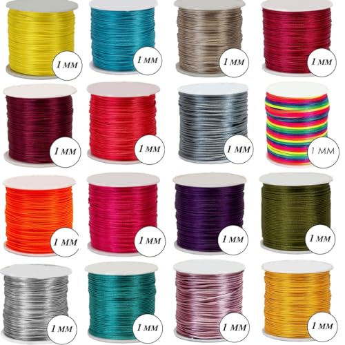 Kit 10 cores Fio de Seda 1mm Cordão Cetim Rabo de Rato Macramê Artesanato 100m Fio Transas Pulseiras