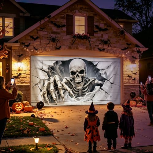 Halloween Garage Door Cover, 6×13 FT Skeleton Halloween Decoration Outdoor - image 4