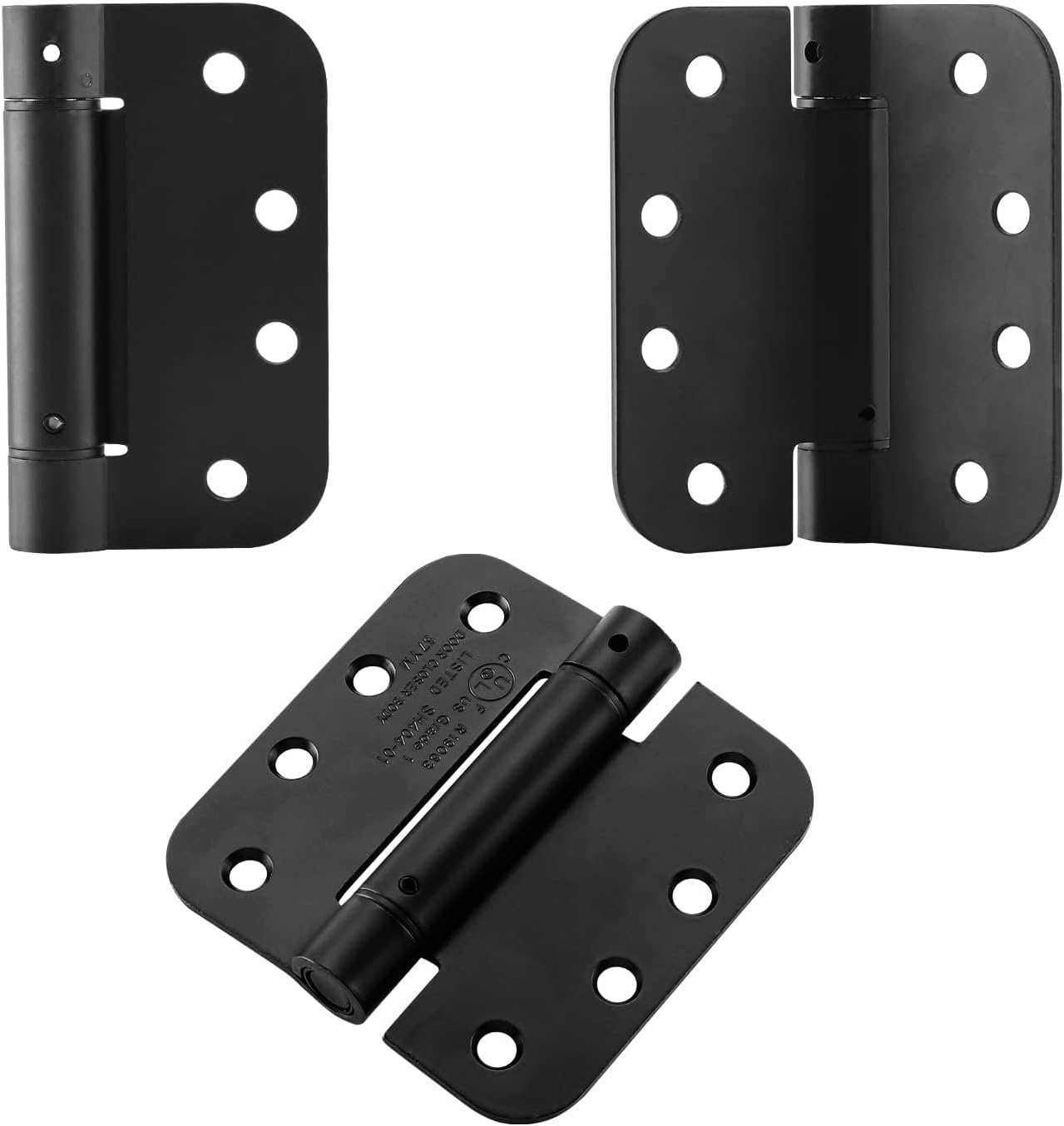 HOME MASTER HARDWARE Self Closing Door Hinges, 4 inch Spring Loaded Hinges, Adjustable Tension for Interior Door, UL Listed with 5/8" Radius Corners, Matte Black Finish, 2 Pack