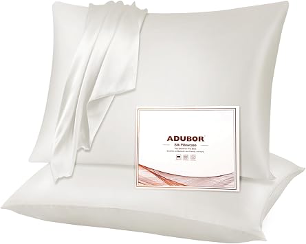 Adubor 100% Silk Pillowcase - Mulberry Silk Pillow Cases, 23 Momme 6A Grade Fibers, Silk Pillow Case for Hair and Skin Health, with Hidden Zipper Standard 2026, Lvory White, 2PC