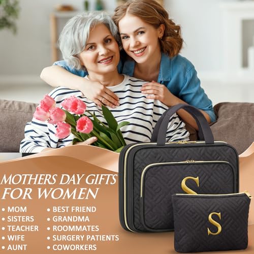 Image of Personalized Gifts for Women, Initial Toiletry Bag Hanging Travel Organizer & Makeup Cosmetic Bag with Embroidery Letter Teacher Appreciation Gift Birthday Mothers Day Gifts for Mom Wife Friend Sister