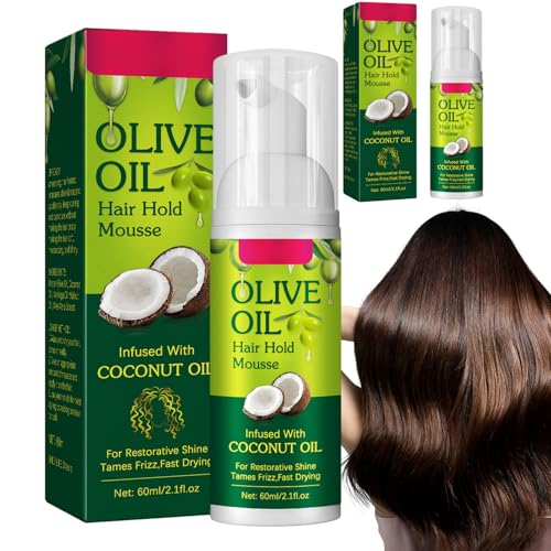 2 Pièces Mousse Coiffante À L'Huile D'Olive,60ml Mousse Pour Cheveux,Volume&Fixation Longue Durée Pour Cheveux Bouclés,Frisés & Crépus