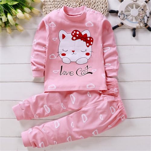 Baby Girls 2 Piece Cartoon 𝗣ajamas Long Sleeve Snug Fit 𝗣ajama Cat Print 𝐒leepwear 𝗟oungewear Warm 𝗣js for Kids2