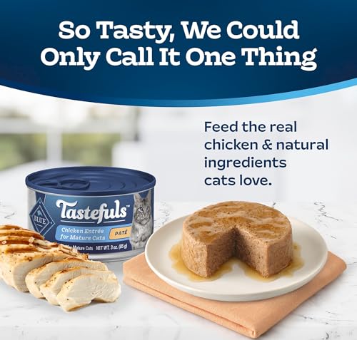 Blue Buffalo Tastefuls Chicken Senior Paté Wet Cat Food, 3 oz, 4 ct | Real Chicken First, Supports Muscle Maintenance in Mature Cats, 4-Pack Trial Size - image 3