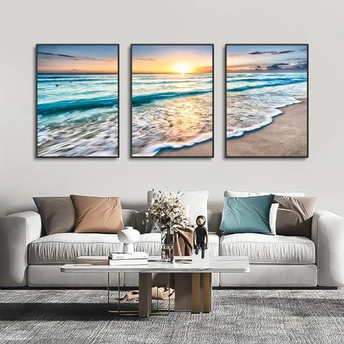 Toile peinture vague plage pour habiller un grand mur vide de salon