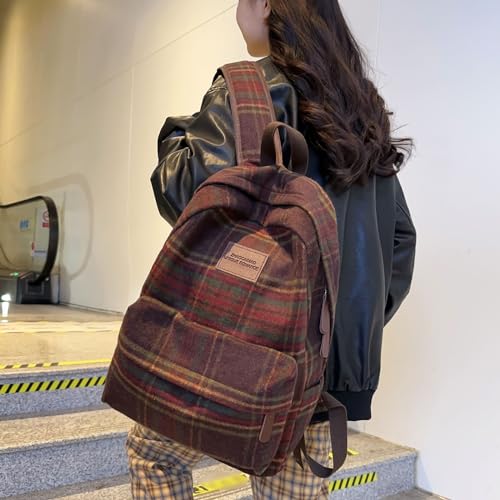 Teclado Backpack Plush Plaid Pattern 17.7 Inch Bookbags Lightweight Laptop Bag Travel Daypacks (Red)2