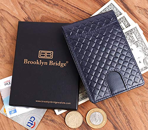 Image of Brooklyn Bridge Genuine Leather Money Clip Wallet for Men Diamond VT Blue - Premium Slim RFID Protected Wallet with Cash Clip & Multiple Card Slots, Stylish Front Pocket Design, Gift for Men
