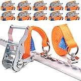10 Stück 1500kg Spanngurte mit Ratsche für Airlineschienen. Breite Zurrgurt 25mm, 4m lang und DIN EN 12195-2 konform.