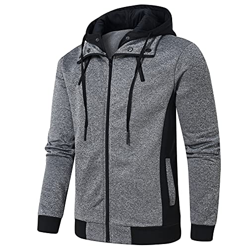Image of YuKaiChen Men's Hooded Jacket Slim Fit Double Zipper Turtleneck Fleece Hoodie Outerwear