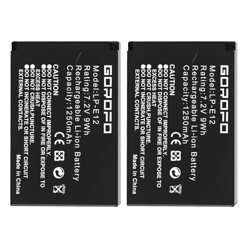 GOROFO LP-E12 Digital Camera Batteries for Canon EOS M2 EOS M EOS M10 EOS M50 EOS M50 Mark II EOS M100 EOS M200 EOS100D SX70 HS Rebel SL1 Digital Cameras (2 Batteries)