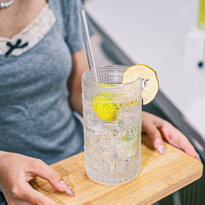 Hobnail Drinking Glasses Vintage Glassware SetVintage Glassware Set (6CLEAR-ADD STRAWS) - Image 3