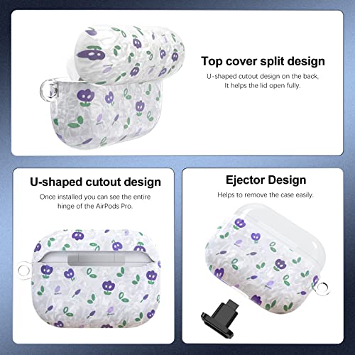 Image of Lopnord for AirPods Pro Case Cute, Cover for AirPods Pro Case Cover Cute with Keychain for Women Girls, Hard Protective Skin with Keychain Pom pom Ball for Airpod Pro Charging Case (Blue Flower)