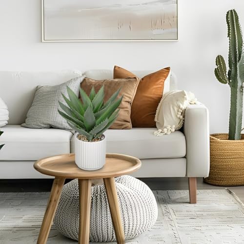 Hollyone Large Artificial Agave Plants 11.8“ Fake Succulents Potted Faux Aloe Vera Plant in White Pot Succulent Agave Plants for Desk Modern Office Living Room Table Shelf Home Indoor Outdoor Decor - Image 5