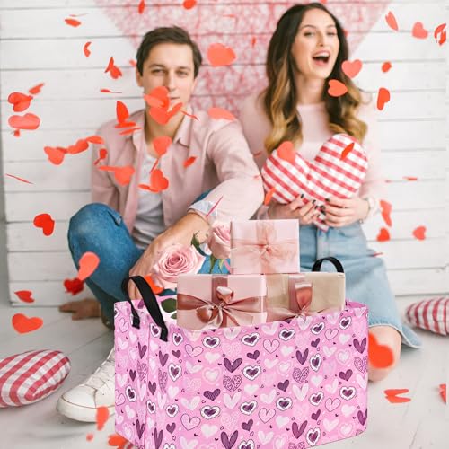 Image of Pink Valentine Gift Love Storage Basket Clothes Laundry Storage Box Shelf Bins, Gift Basket Laundry Hamper with Handles