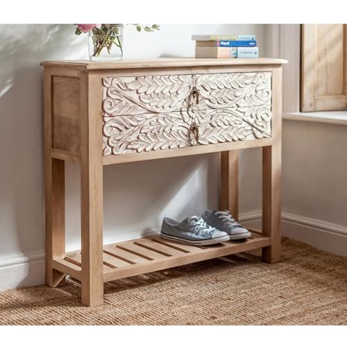 Image of The Attic Jodhpur Console Table, Console Table for Living Room Foyer, Natural + White Matte Finish