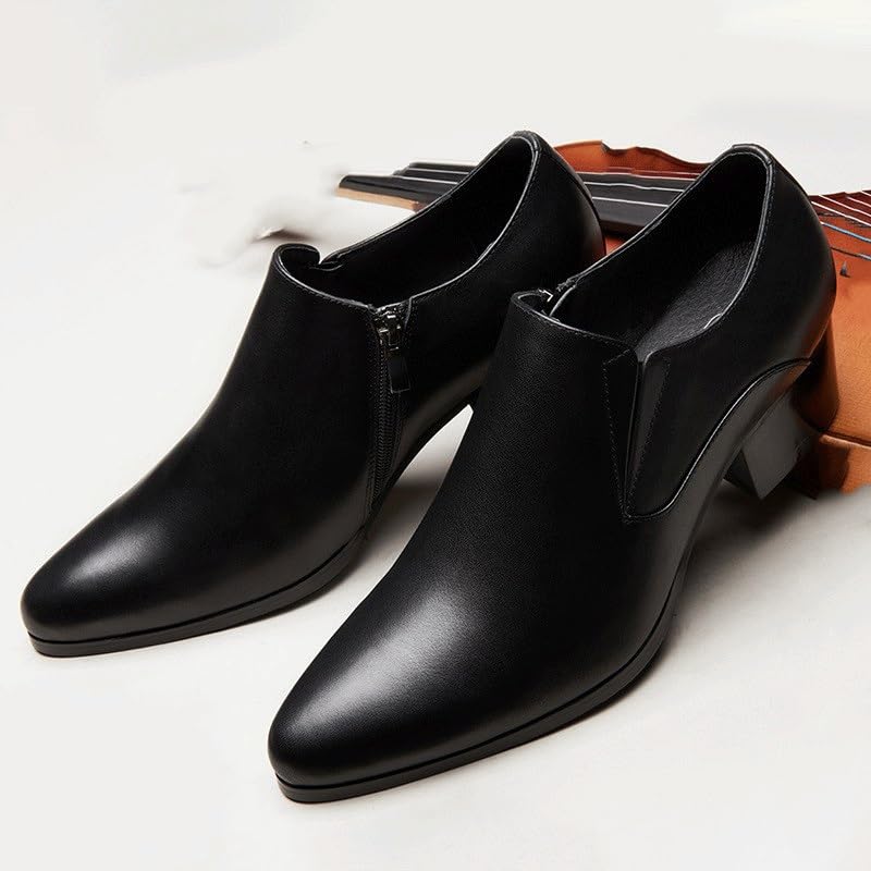 Mens High Heels Leather Shoes Men Luxury Dress Shoes Business Office Formal Oxfords Slip On Pointed Shoes2