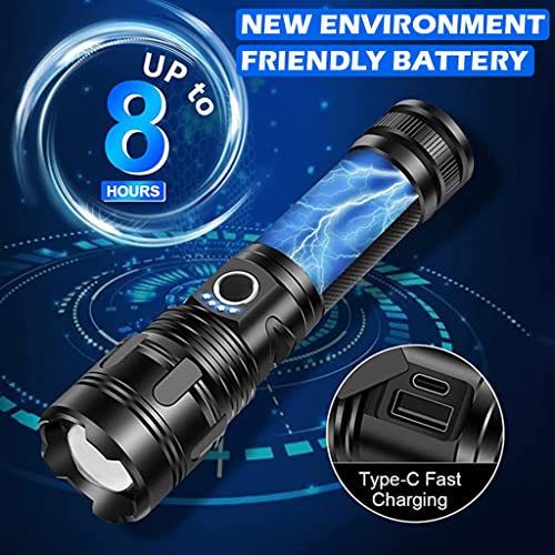 Image of ELEPHANTBOAT LED Flashlight 8000 Lumen LED Flashlight USB Flashlight Rechargeable Flashlight Support Reverse Charging with Battery Indicator 5 Modes Support Focus On /Zoom in IPX5 Waterproof