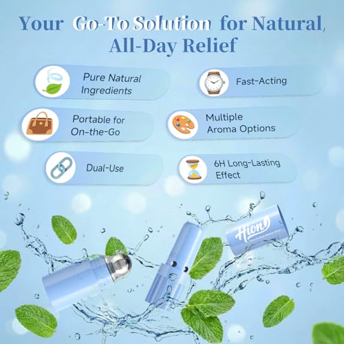 Image of Hion Nausea Relief Inhaler 100% Natural Essential Oil,Dual-Use for Motion Sickness,Morning Sickness,Sea Sickness with Fast-Acting Relief,Zestiness,2Pcs