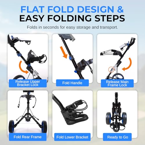 SereneLife 2 Wheel Golf Push Cart - Lightweight Folding Walking Push Cart Roller Golf Bag Holder Upper/Lower Bracket w/Elastic Strap, Bag Storage Holder SLGZX3 - Image 4