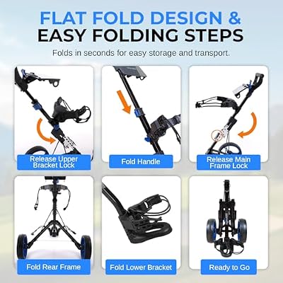 SereneLife Golf Push Pull Cart Lightweight, Foldable, Bag Holder with Adjustable Handle, Caddy Accessories, Compact Folding Golf Trolley for Travel