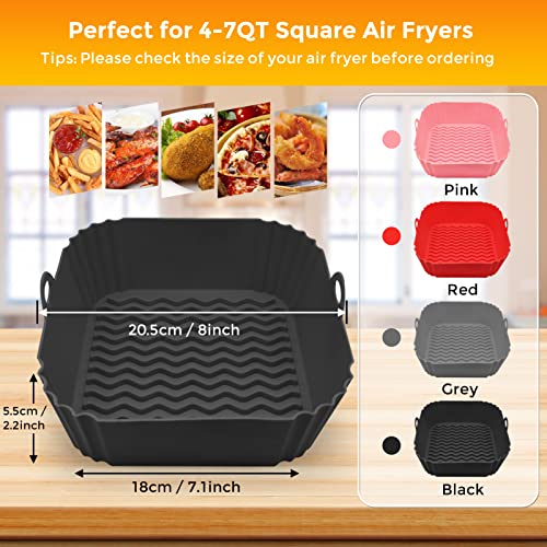 Square Reusable Silicone Air Fryer Basket, 8 Inch Food Grade Heat Resistant Silicone Air fryer Liners Inserts Pots Bowl Accessories for COSORI Instant Vortex CHEFMAN 4 to 7 QT Air Fryer Oven Microwave