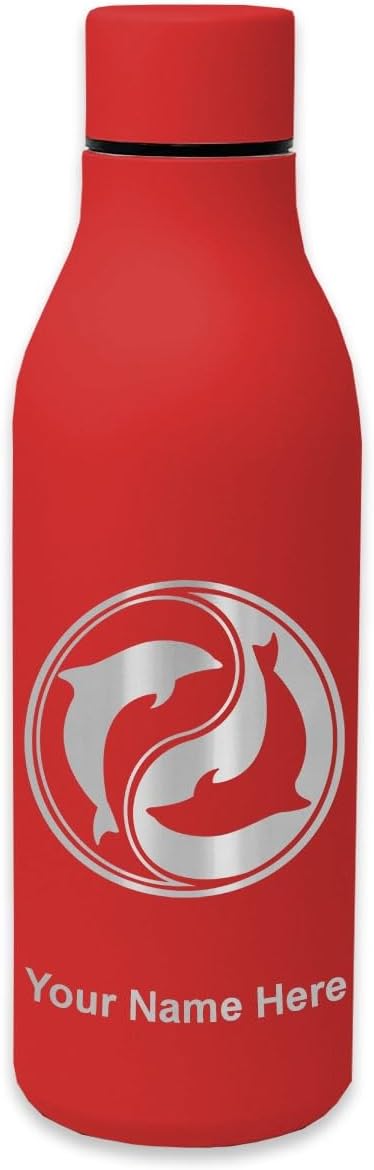 LaserGram Double Wall Stainless Steel Water Bottle, Dolphin Yin Yang, Personalized Engraving Included