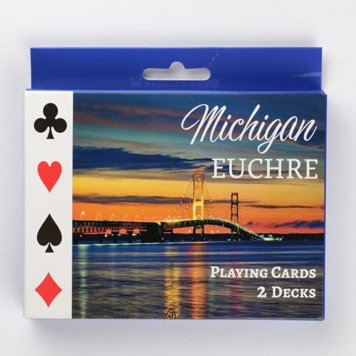 Michigan Euchre Playing Cards, 2 Deck Set with Mackinac Bridge