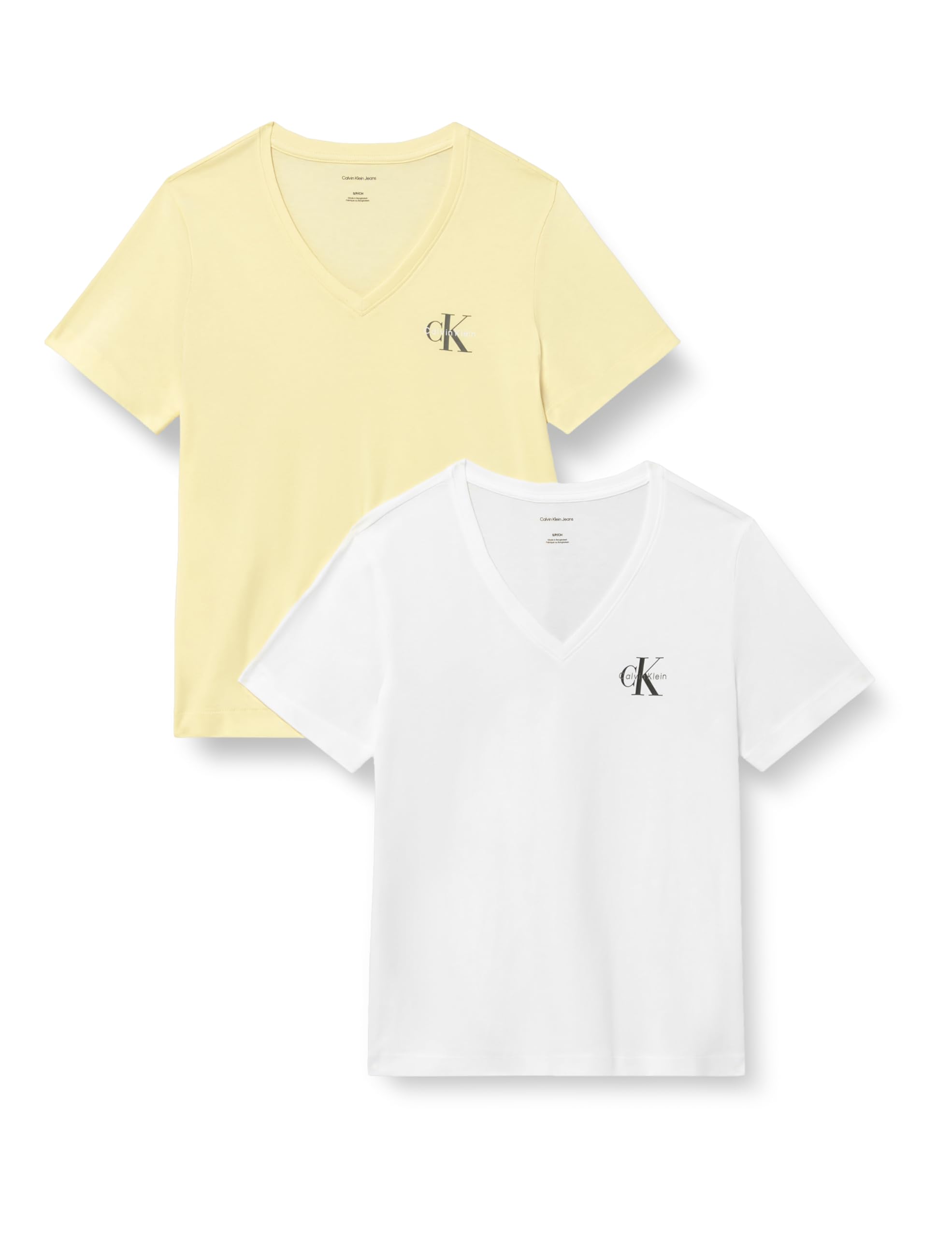 Calvin Klein Damen 2er Pack T-Shirts Kurzarm Logo Tee mit V-Ausschnitt