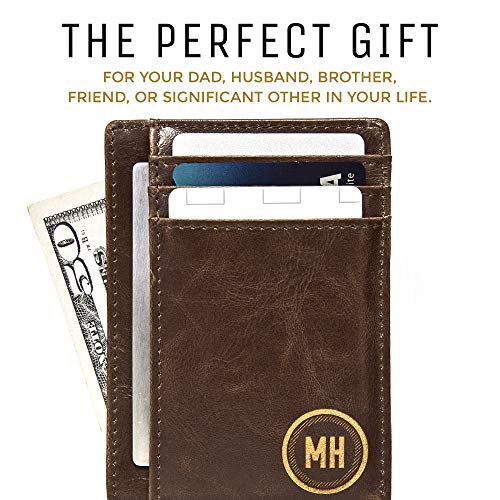 Swanky Badger Men's Slim Front Pocket Wallet, Leather, Thin (Brown Circle) #TOP1