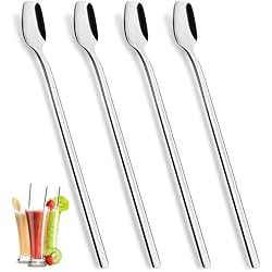 Cucharilla Triple YFWOOD Latte Macchiato Juego de 4 Cucharillas de Mango Largo 20.5cm Cuchara de Helado Cuchara de Postre